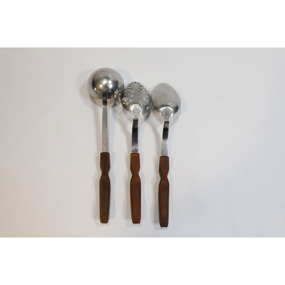 Cutco Vintage Kitchen Utensil Set 3pc Ladle Slotted Serving Spoon Brown Handles